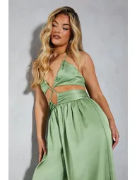Textured Satin Strappy Cut Out Jumpsuit - 3
