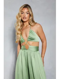 Textured Satin Strappy Cut Out Jumpsuit - 1