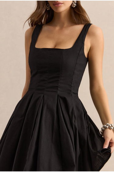 Brioria | Black Square-Neck Skater Mini Dress