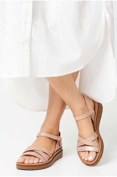 Good For The Sole: Wide Fit Axel Comfort Cross Strap Low Wedge Sandals