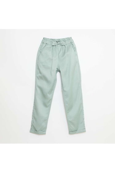 Tencel Trousers with Solid Color Bow GREEN