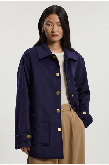 Petite Brushed Wool Patch Pocket Tailored Medium Coat
