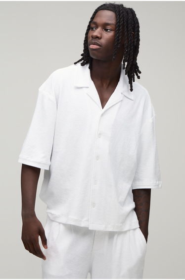 Oversized Boxy Towelling Shirt - white