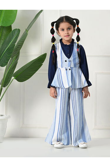 Striped Buttoned Long Sleeve Top and Pants Set