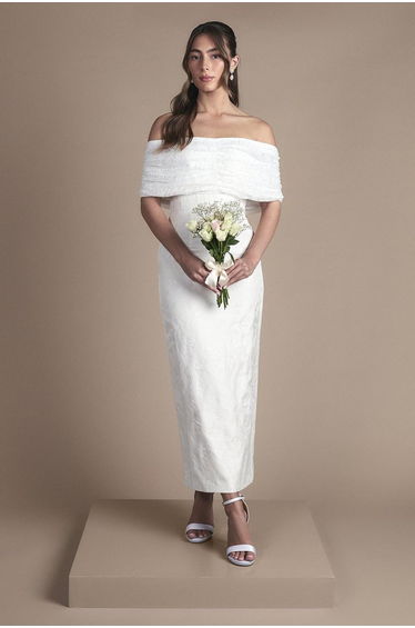 Lisa Tan Bandeau Jacquard Column Wedding Dress