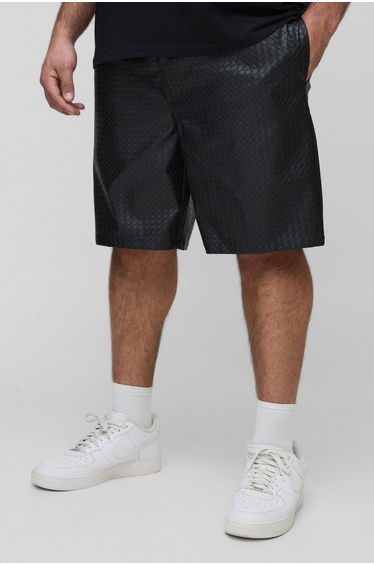 Plus Woven PU Pocket Detail Shorts - black
