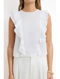 White Ruffle Detailed Crop Length Semi-Transparent Woven Blouse - 2