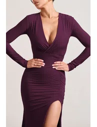 Unforgotten | Plum Wrap Front Maxi Dress With Side Split - 2