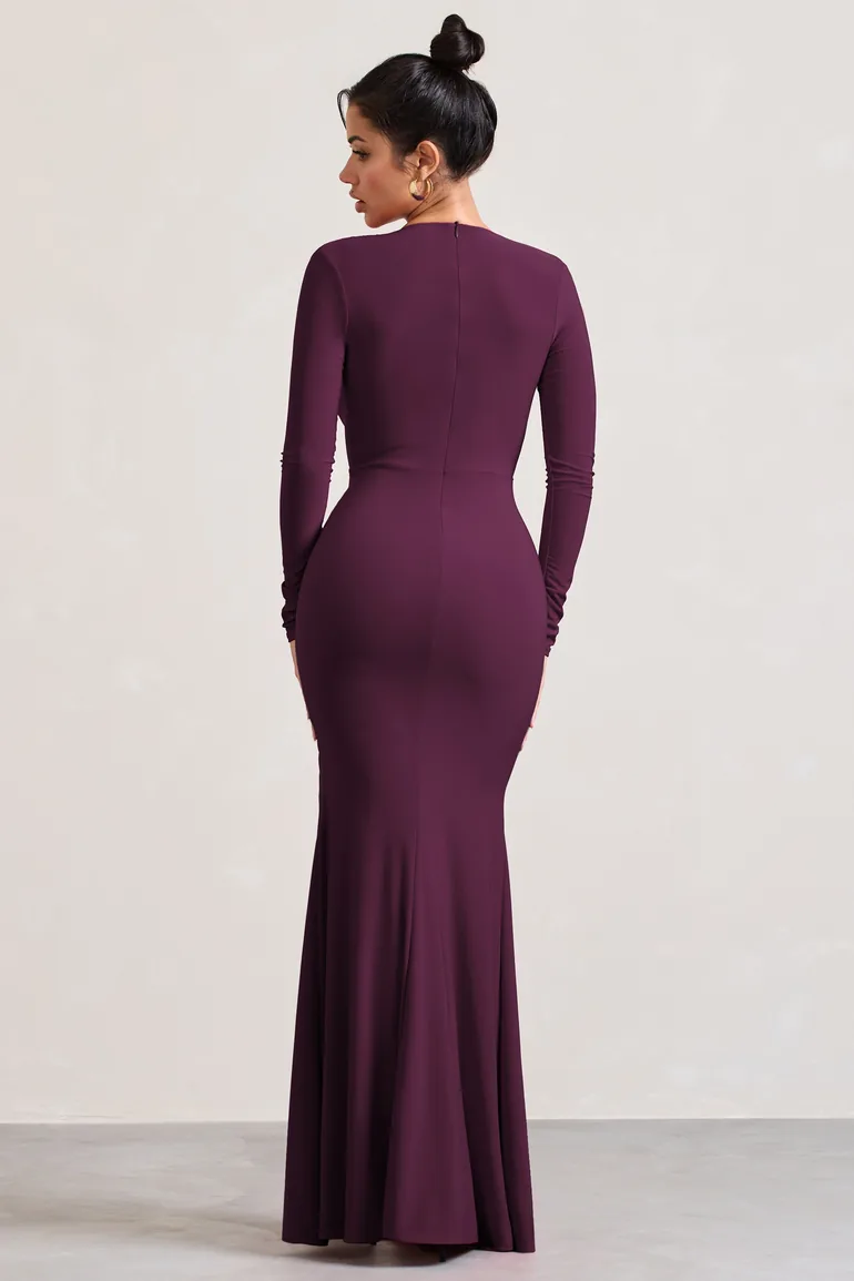 Unforgotten | Plum Wrap Front Maxi Dress With Side Split - 1