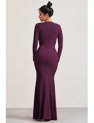 Unforgotten | Plum Wrap Front Maxi Dress With Side Split - 1