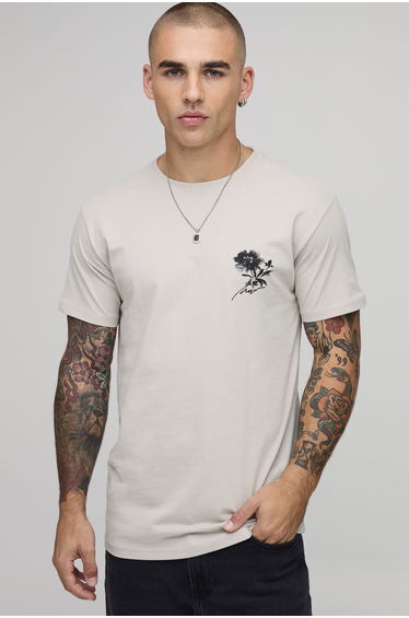 Stone Regular Floral Print T-Shirt - stone