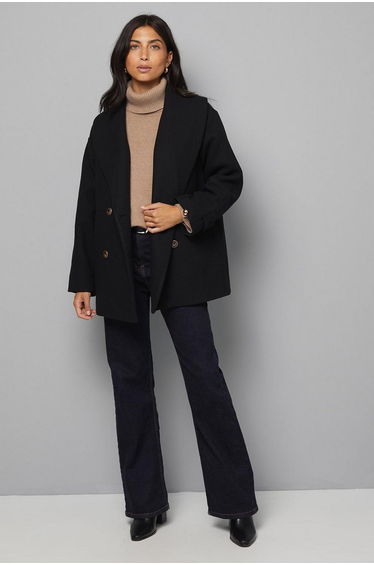 Mid Length Shawl Collar Double Breasted Coat