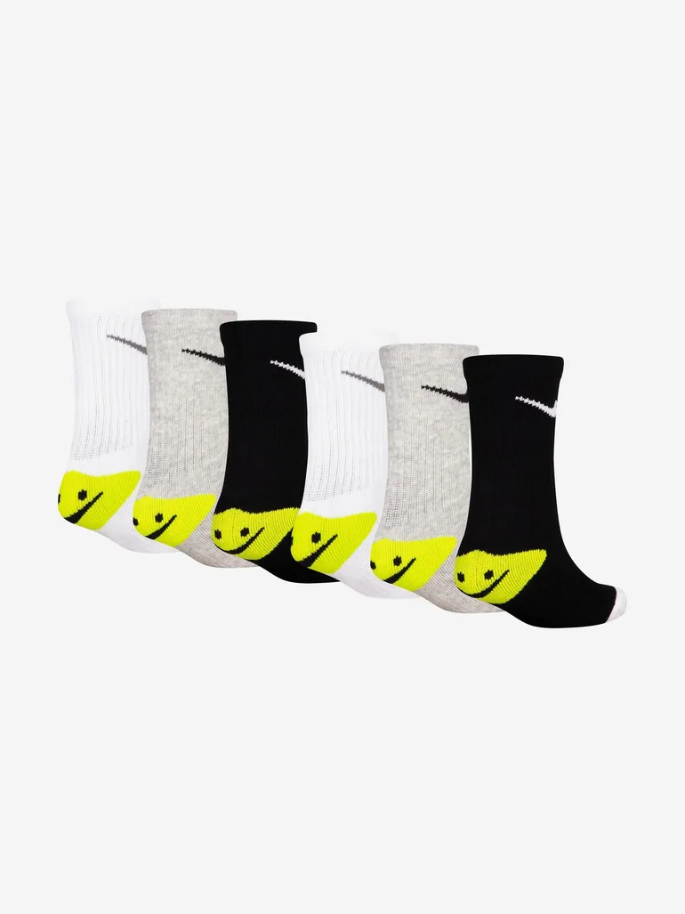 Kids 6 Pack Smiley Crew Socks Set in Grey - 1