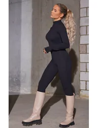 Black Cotton Zip Front Catsuit