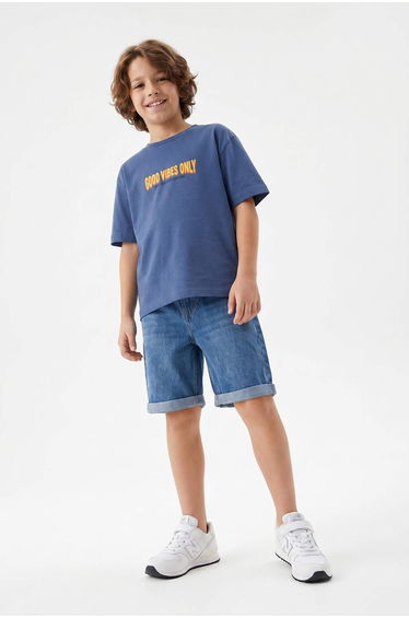 Blue Plain Knitted T-Shirt