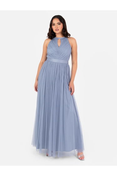 Anaya With Love Recycled Slate Blue Halter Neck Maxi Dress with Sash Belt