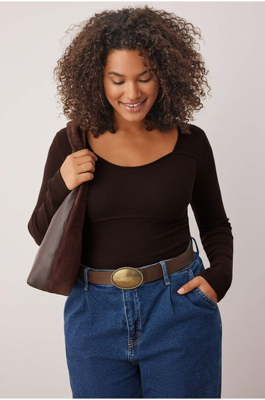 Brown Camisole Knitted Plus Size Blouse