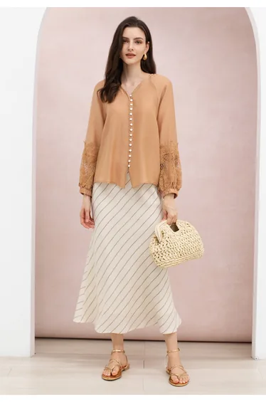 Relaxed Stripe Print High-Waist Maxi Skirt for City Outings & Vacation Days