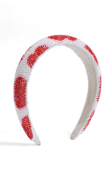 Heart Pattern Beaded Headband in Red