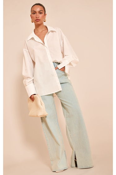 Vintage Wash High Rise Split Hem Boyfriend Jeans