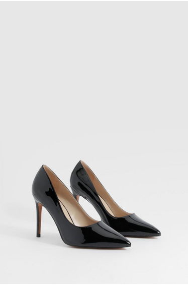 Wide Fit Pointed Toe Stiletto Court Heel - black
