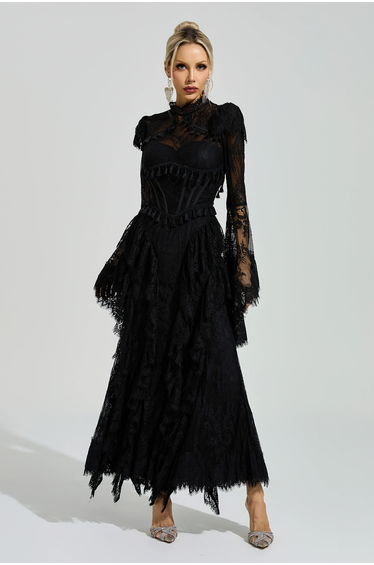 Ricoeur Black Floral Lace Maxi Dress