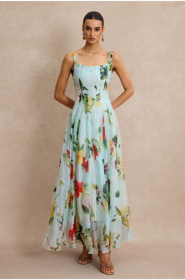 Floral Square Collar Slip Maxi Dress