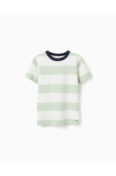 Striped cotton T-shirt for boys, white/green/blue