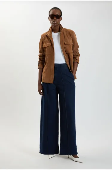 Denim Seam Detail Wide Leg Jean