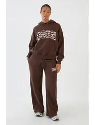 DSGN Studio Stripe Applique Oversized Hoodie - dark chocolate