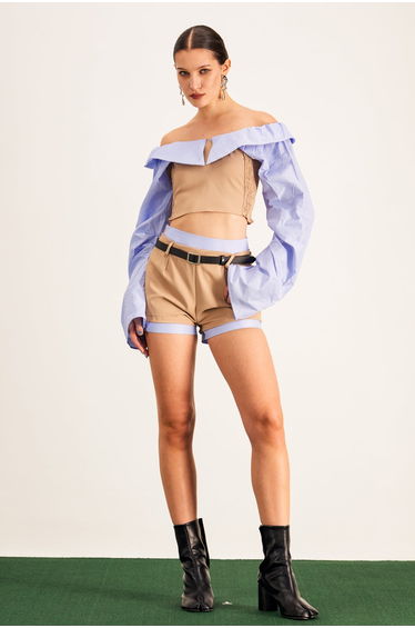 Ardice Off Shoulder Buckle Short Pants Set