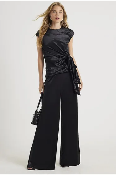 Black Velvet Wide Leg Jogger