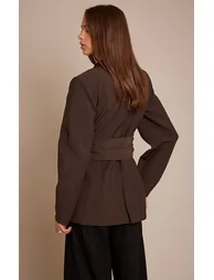 Chocolate Gathered Wrap Waist Belted Blazer - 1