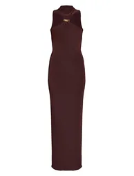 Chocolate Double Layer Slinky High Neck Trim Detail Maxi Dress - 4