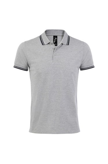 SOLS Mens Pasadena Tipped Short Sleeve Pique Polo Shirt - Heather Grey/Navy