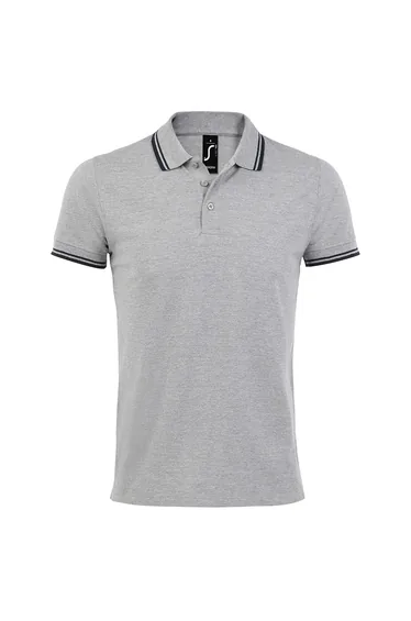 SOLS Mens Pasadena Tipped Short Sleeve Pique Polo Shirt - Heather Grey/Navy