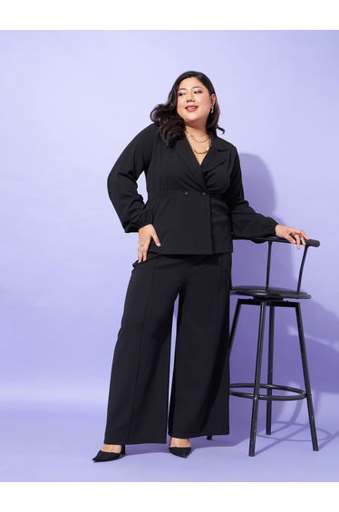 Plus Notch Lapel Blazer Top and Wide Leg Pant Co-Ords
