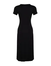 Black Flounce Midaxi Elastic Knitted Dress - 7
