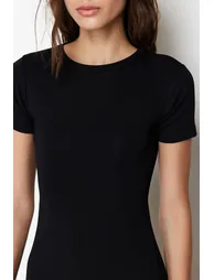 Black Flounce Midaxi Elastic Knitted Dress - 4