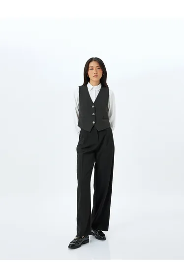 Buttoned V-Neck Striped Blazer Vest