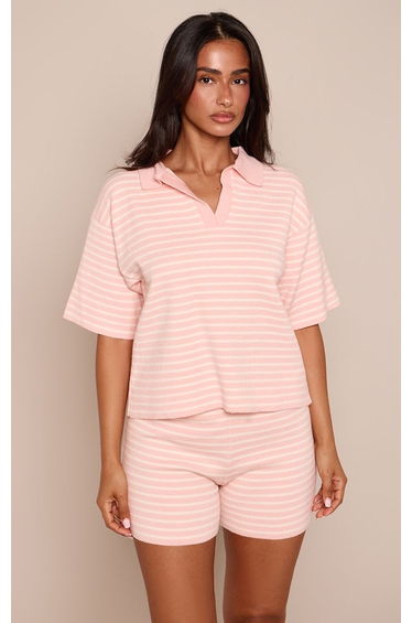 Petite Baby Pink Stripe Knitted Fitted Shorts product thumbnail 2