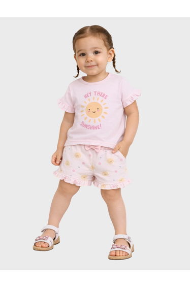 Baby Girls Sunshine Print T-Shirt and Ruffle Shorts Set