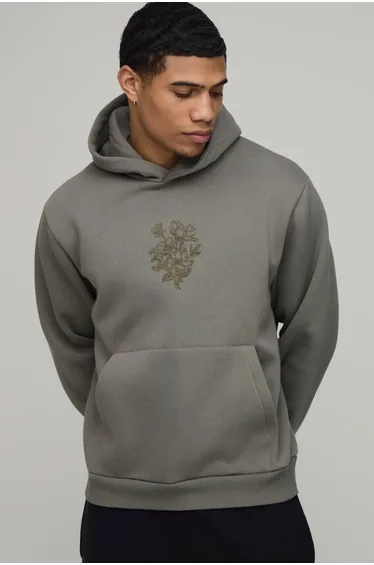 هودي بتصميم واسع بطبعة أزهار - أخضر