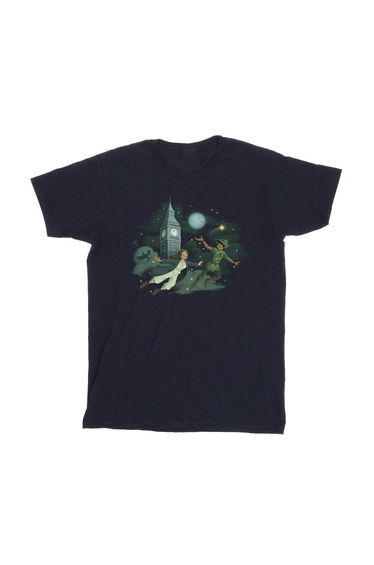 Peter Pan And Wendy Girls Big Ben Clouds Cotton T-Shirt - Navy Blue