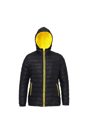2786 Womens/Ladies Hooded Water & Wind Resistant Padded Jacket - Black/Bright Yellow