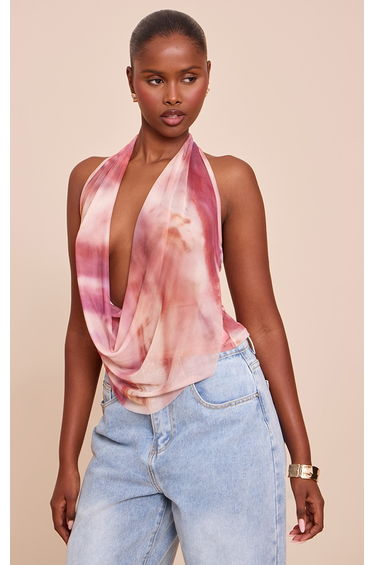 Multi Shell Printed Halter Neck Top