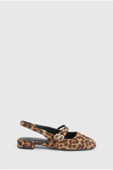 Wide Fit Leopard Slingback Flats with Double Strap - leopard
