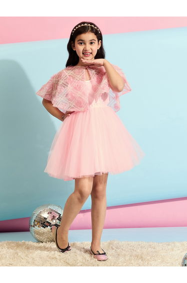 Embellished Cape Sleeves A-Line Dress