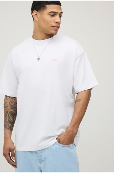 White Oversized Floral Stencil Puff Print T-Shirt - white