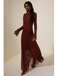 Lace Rhinestone Long Sleeve Maxi Dress - 4
